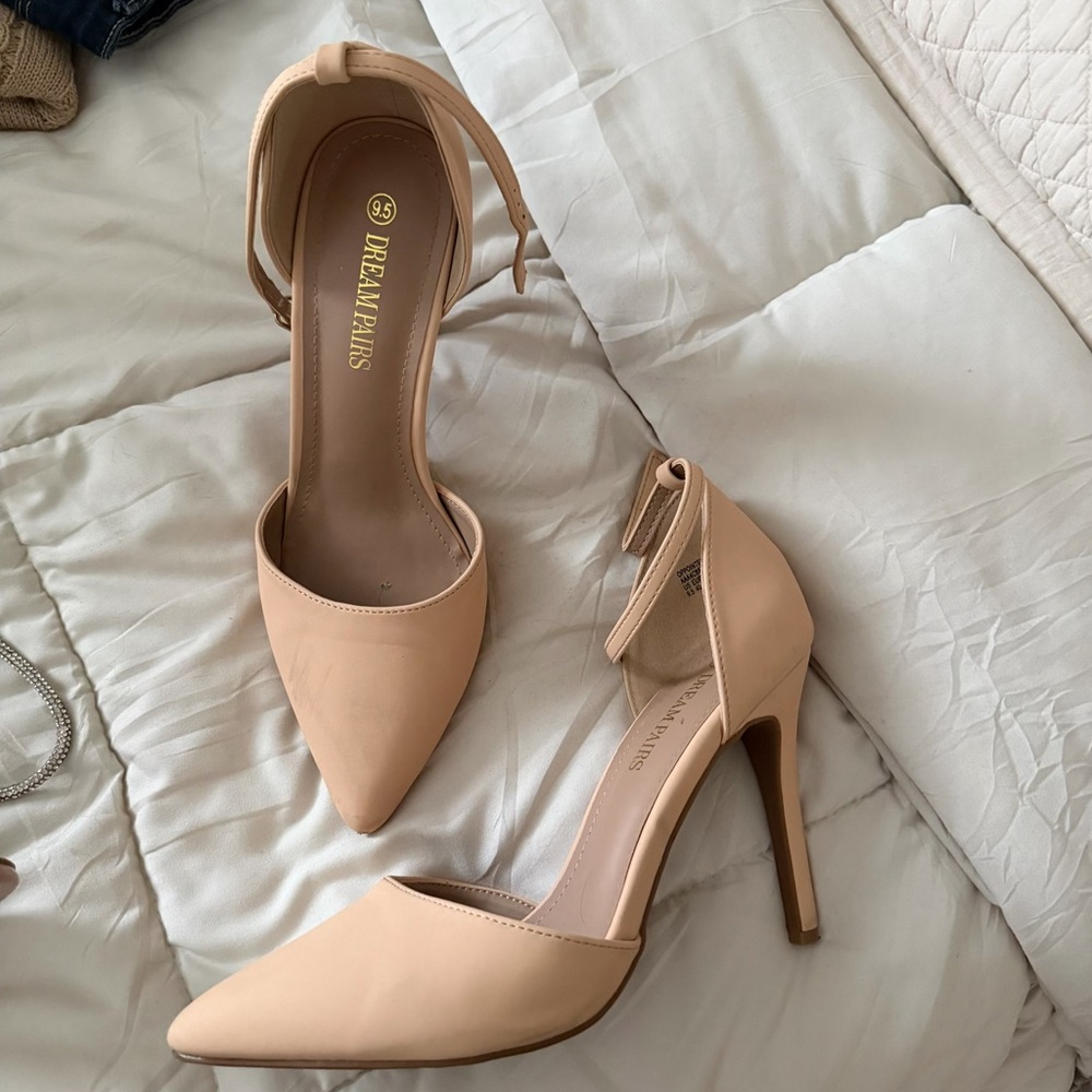 Dream Pairs Blush Nude Pointed-Toe Ankle-Strap Heels
